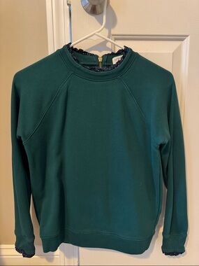 J. Crew Dark Green Sweatshirt with Ruffle Trim